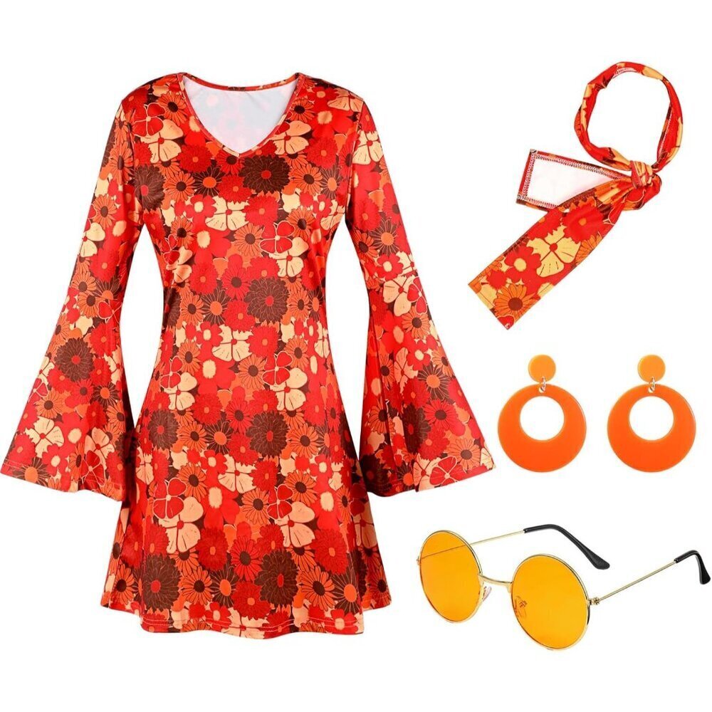 70s Disco Costume Women Set Polyester Spandex Accessories Vintage Party